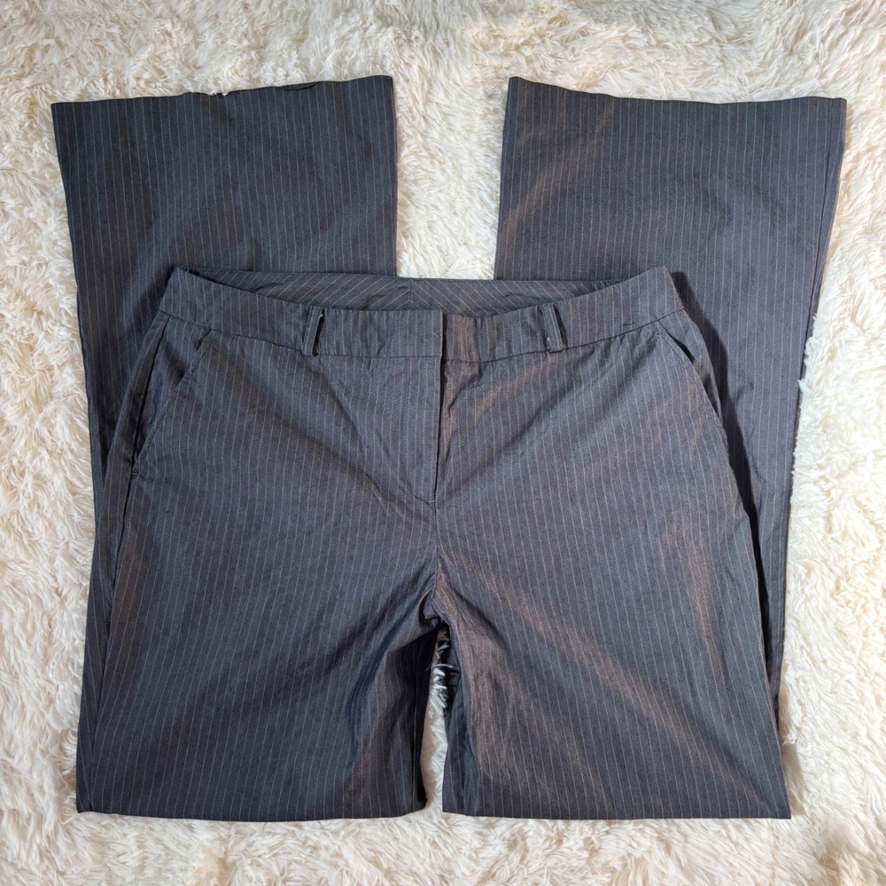 New York & Company Gray Pinstripe Wide Leg Office Siren Pants Trousers 12 Avg